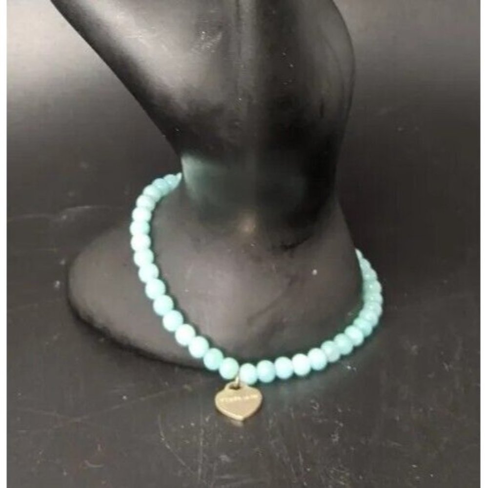 Tiffany Beaded BRACELET 7" Sterling Silver Blue Amazonite Please Return to Heart